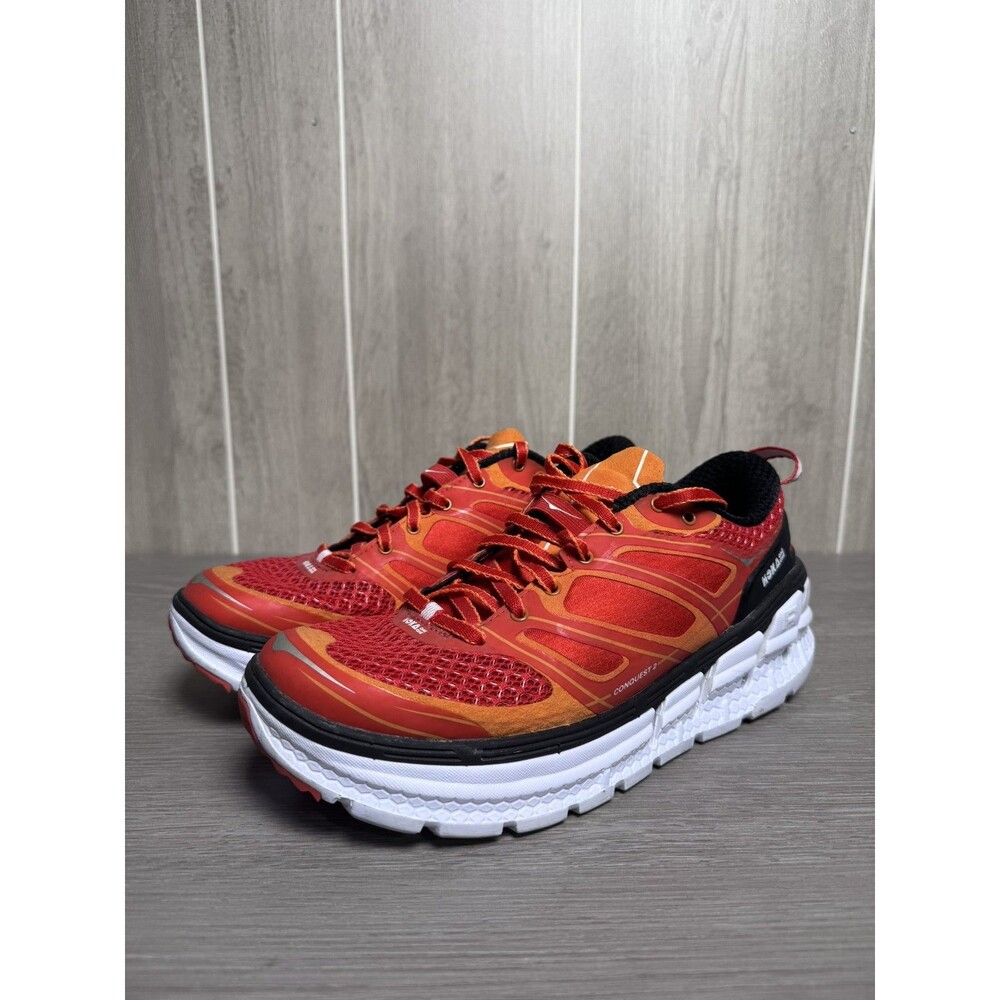 Hoka One One Conquest 2 Running Shoes Men's US 7.5 UK 7 EU 40 Red Orange